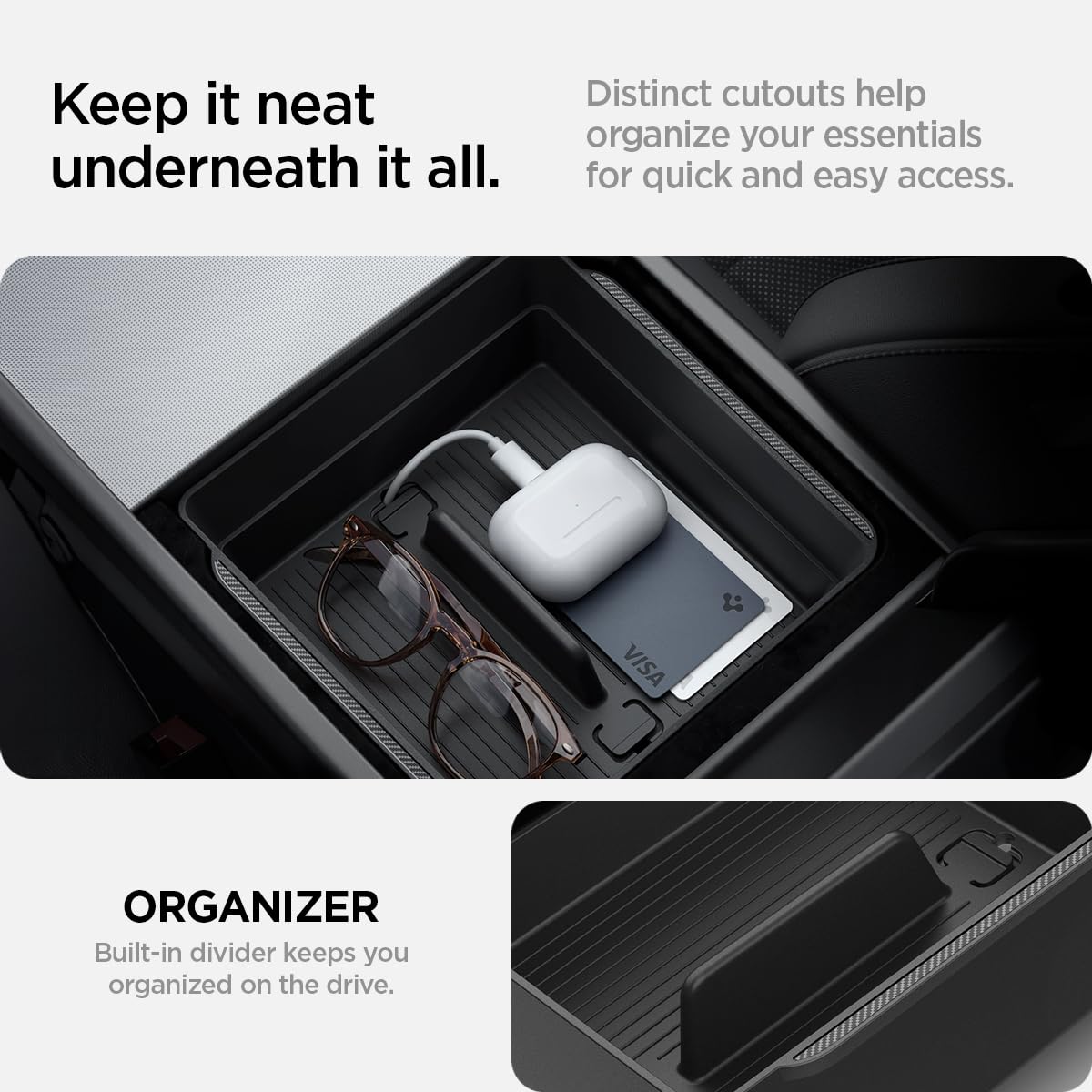 Spigen IntelliGrip padding closeup highlights stable storage and minimized movement
