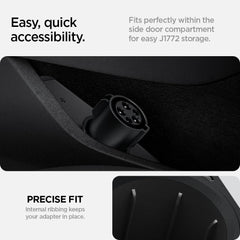 Spigen J1772 door dock sits in the driver-side pocket for quick access.