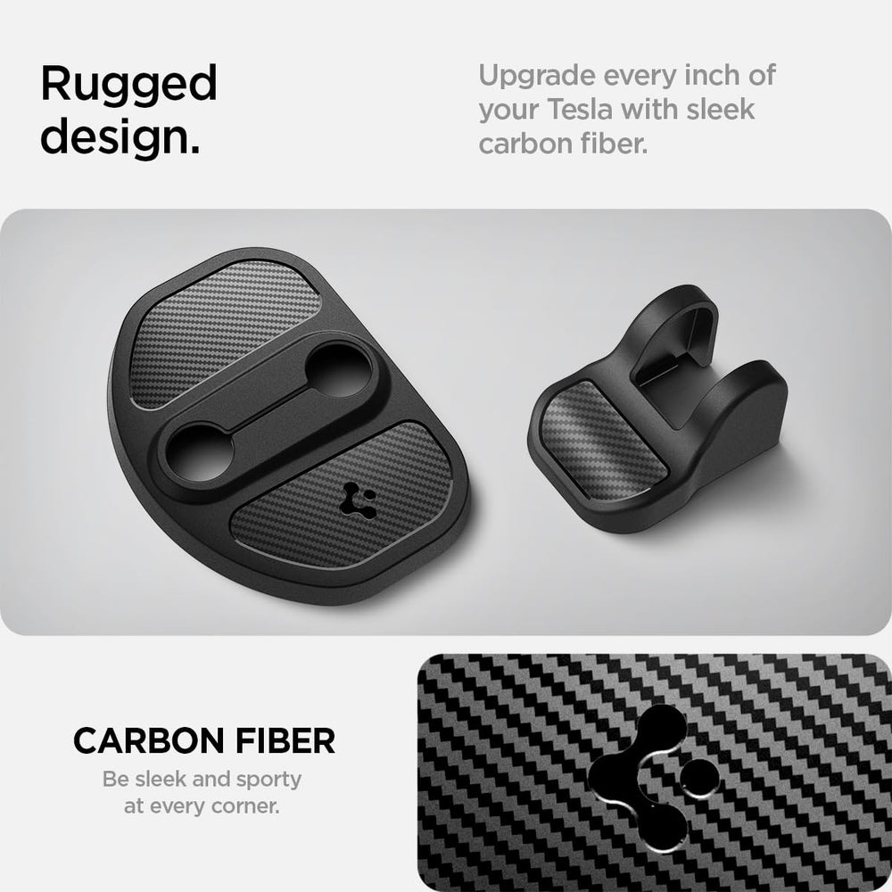 Spigen Model Y carbon fiber protector enhances Tesla aesthetics.