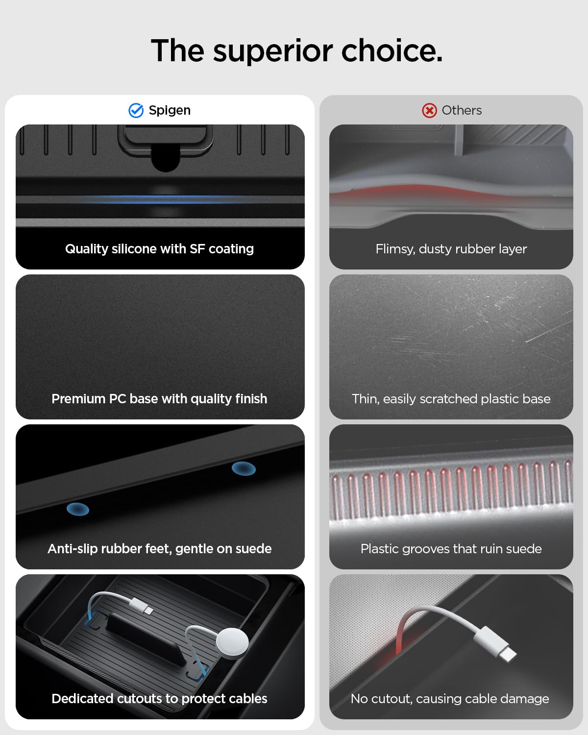 Spigen premium PC container with carbon fiber accent enhances the Model Y interior.
