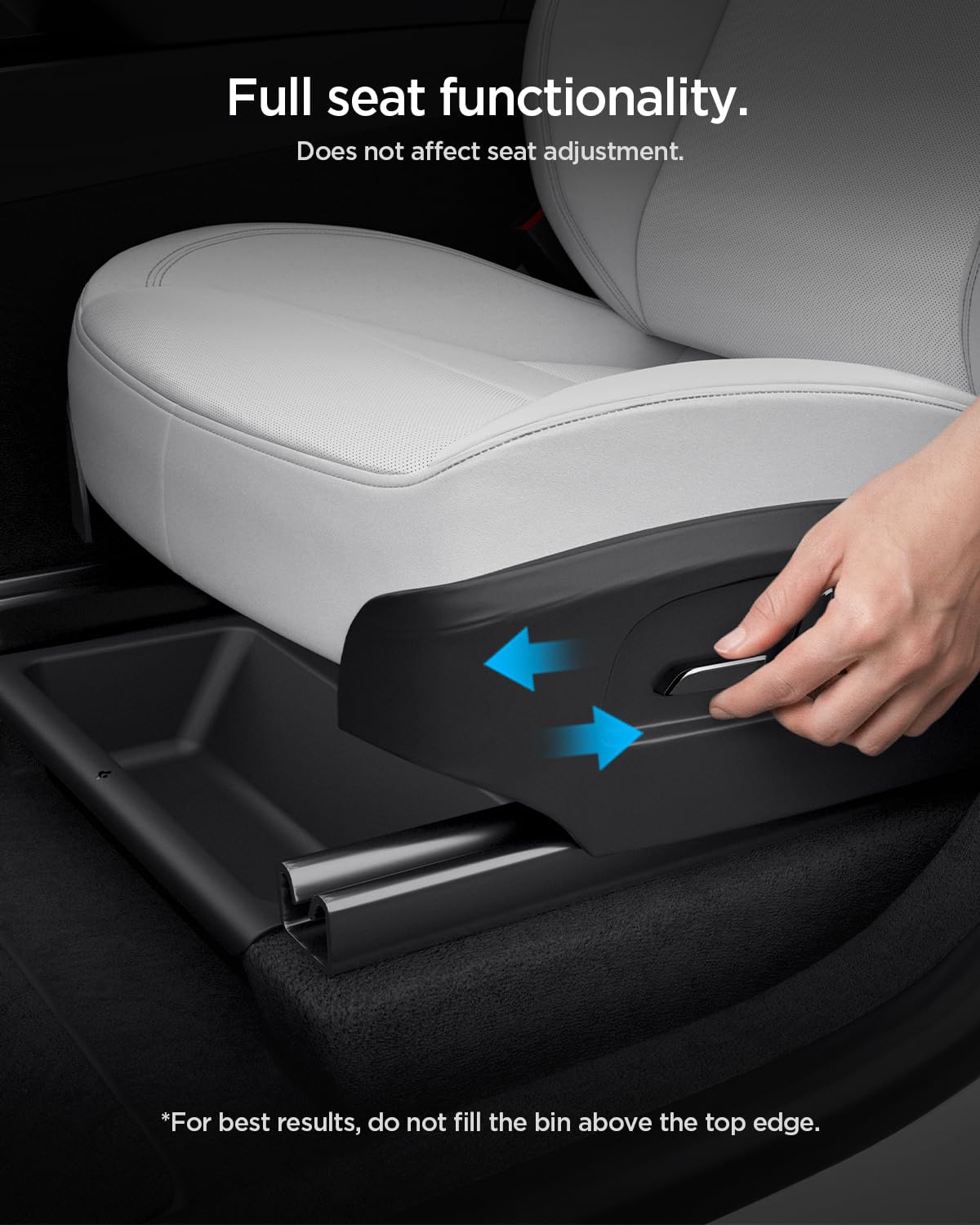 Spigen seamless fitment under the Model Y seat for a cohesive interior look.