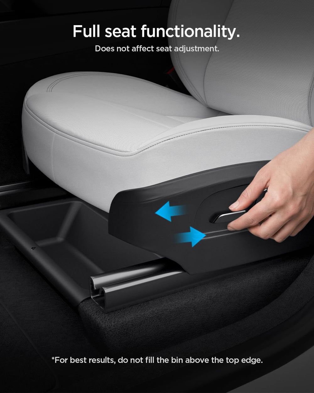 Spigen seamless fitment under the Model Y seat for a cohesive interior look.