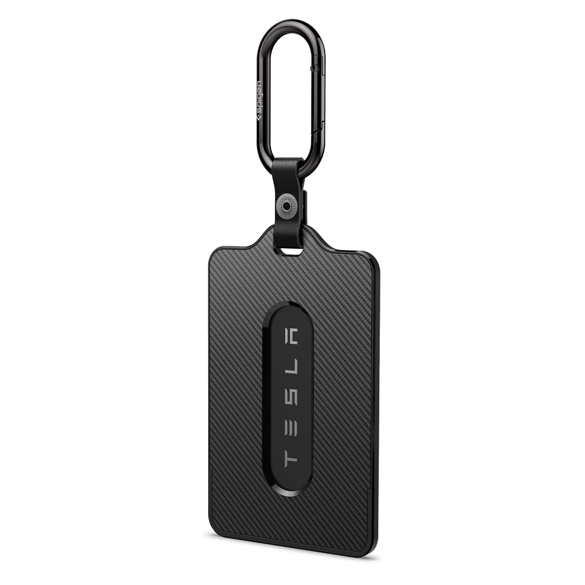 Spigen Tesla key card holder front view with scratch-resistant shell.