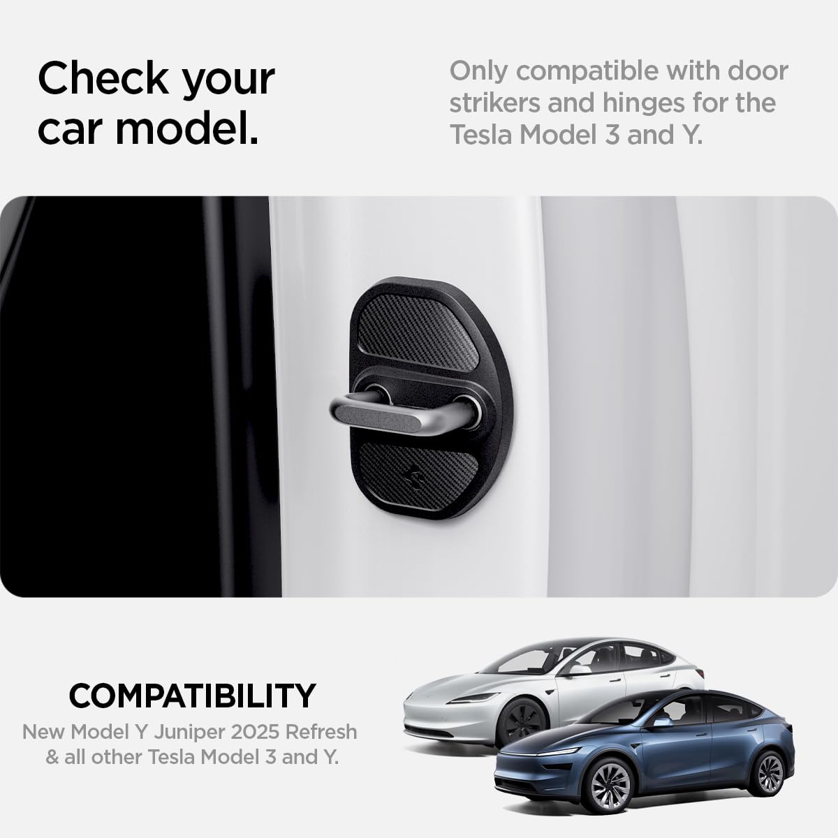Spigen Tesla Model 3 door striker protector in carbon fiber.