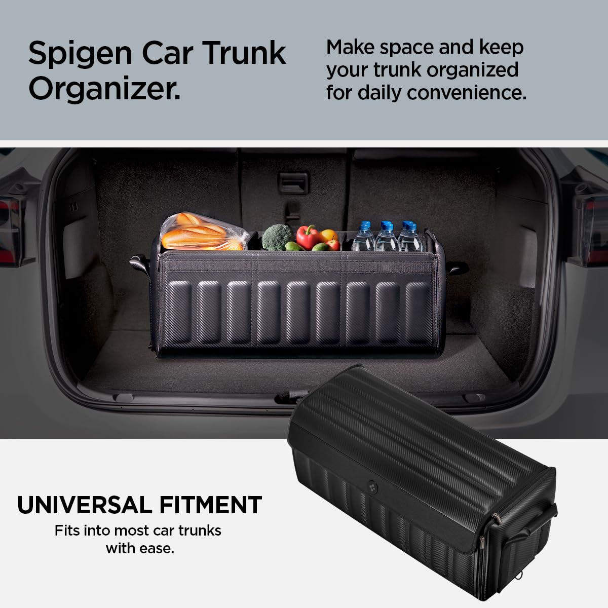 Spigen Trunk Organizer folded flat to save trunk space
