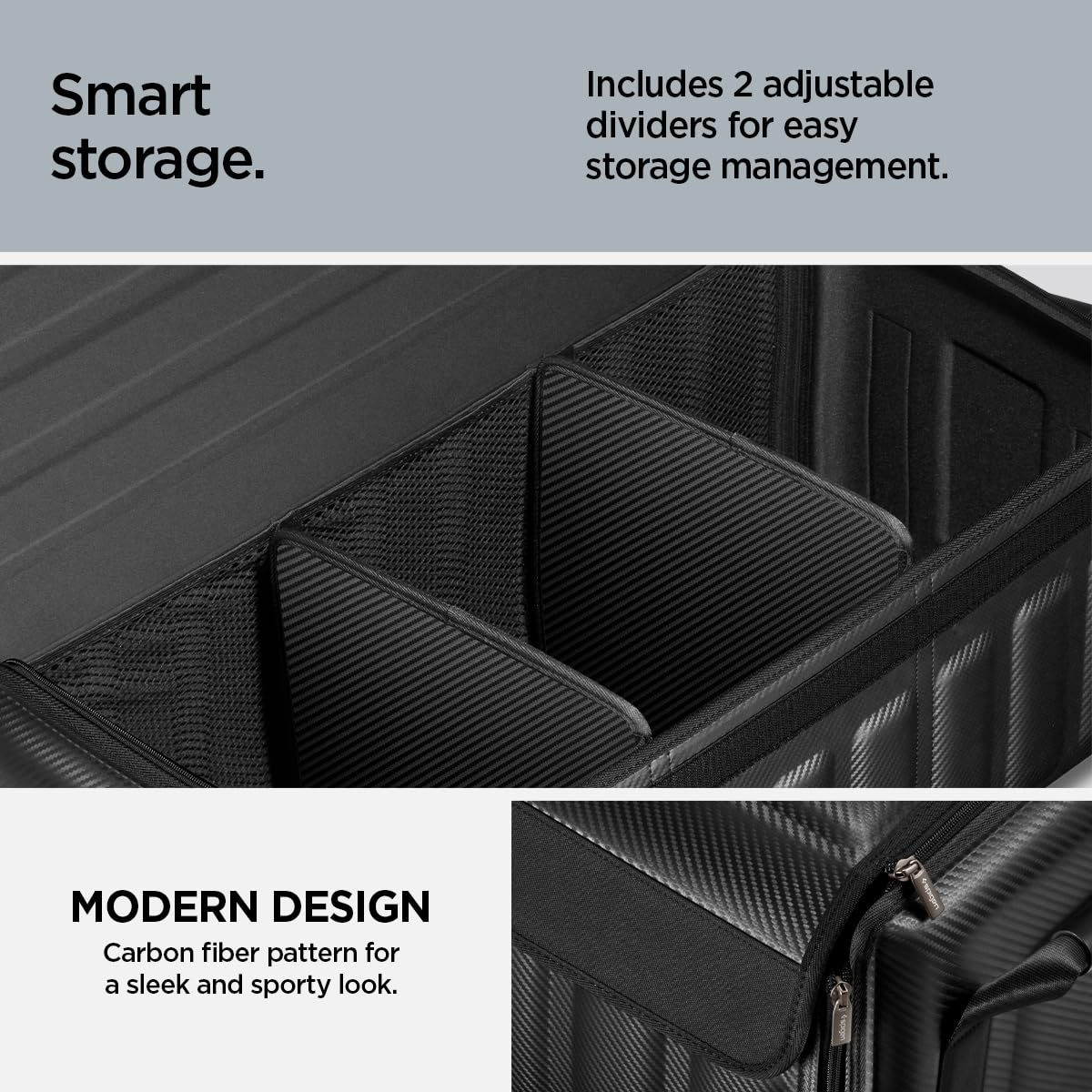 Spigen Trunk Organizer securely fastened with bottom grip and trunk hooks