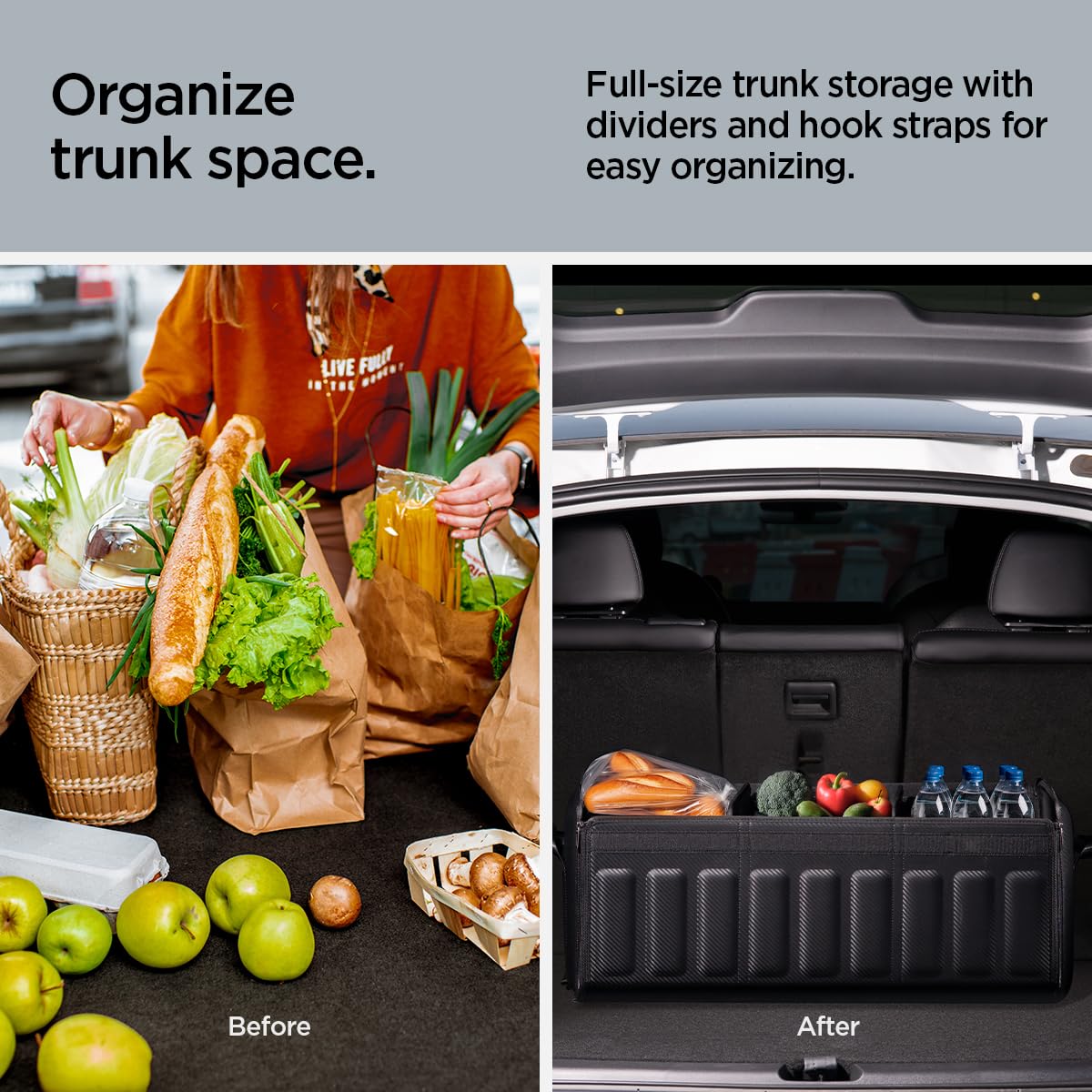 Spigen Trunk Organizer bottom Velcro and hooks prevent sliding