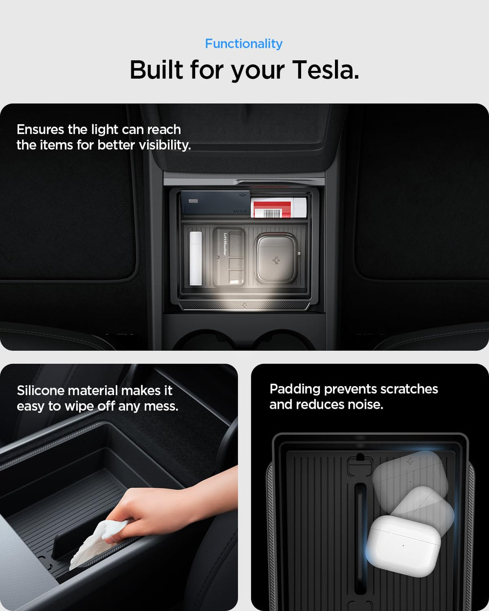 Spigen two-in-one pack consolidates center and armrest storage for tidy cabins.