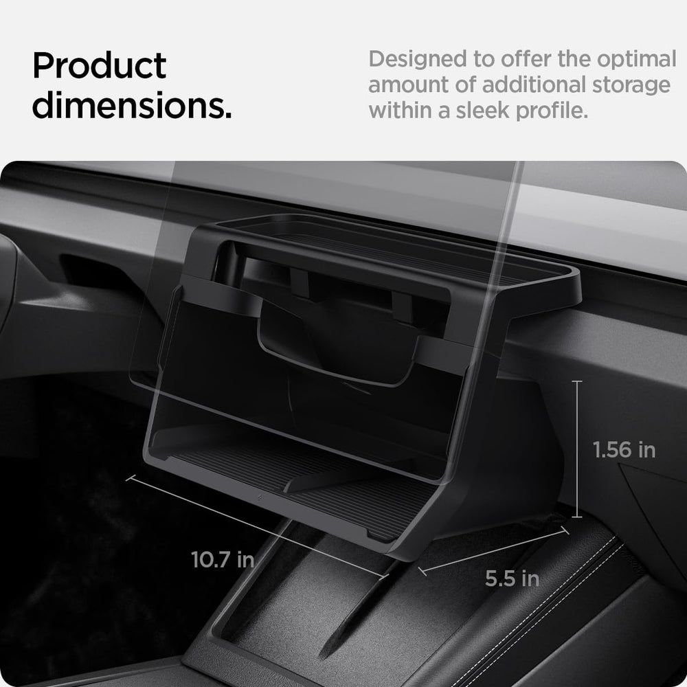 Spigen under-screen storage for Tesla Model 3 Highland barrier provides secure stowage under the screen