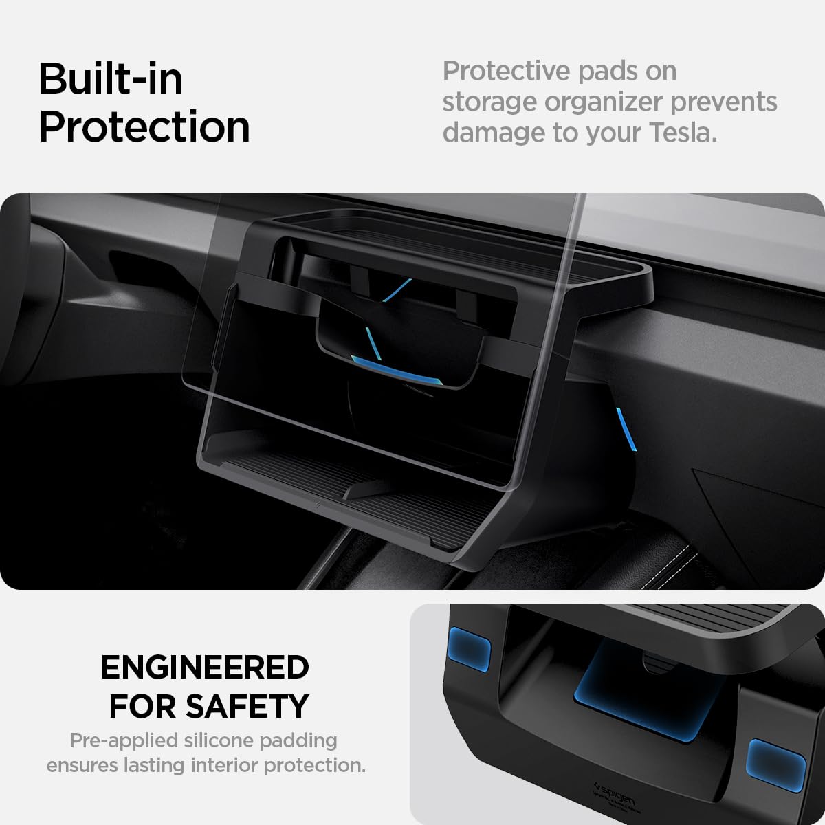 Spigen under-screen storage for Tesla Model 3 Highland easy installation with magnets