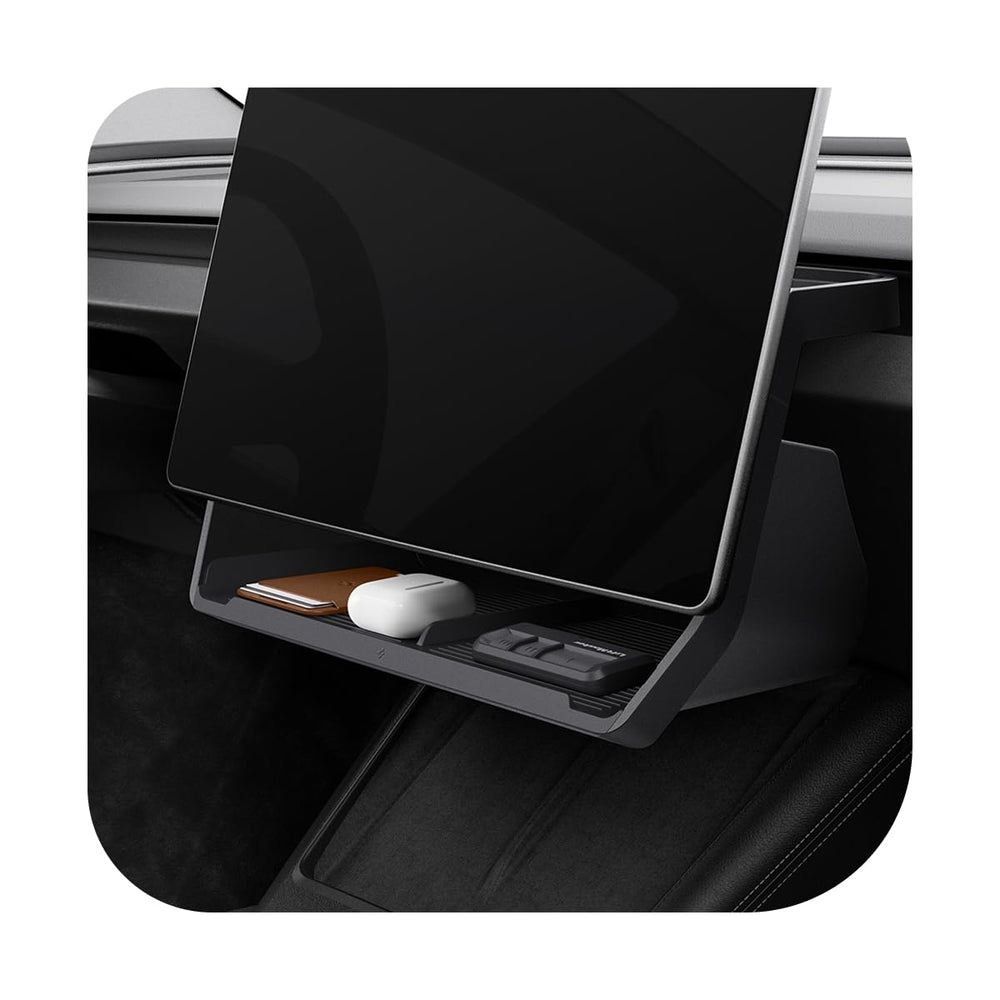 Spigen under-screen storage for Tesla Model Y Juniper barrier keeps items secure during drives