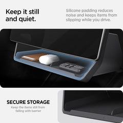 Spigen under-screen storage for Tesla Model Y Juniper deep silicone padding reduces noise and protects belongings