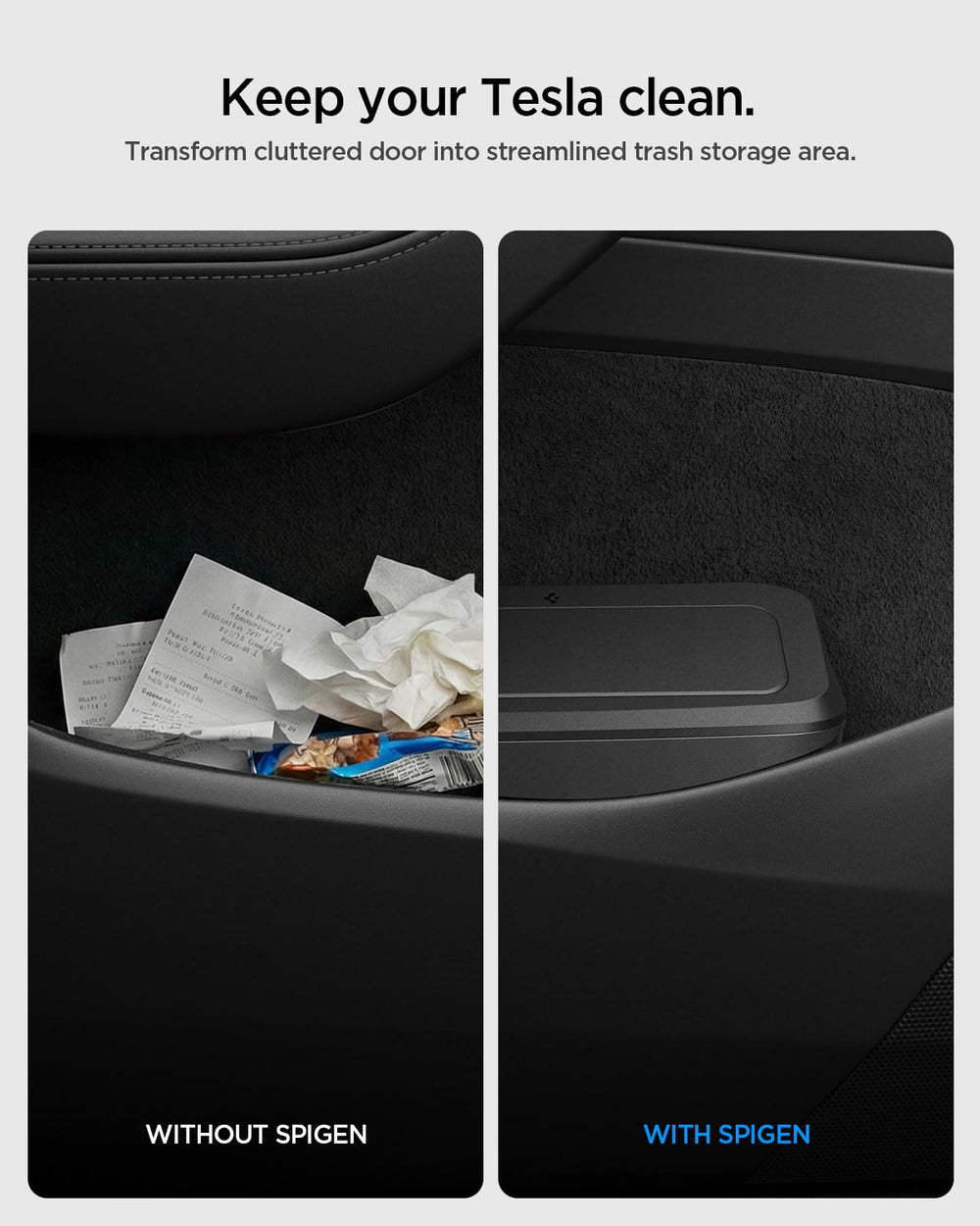 Spigen waterproof bin resists spills and cleans quickly.