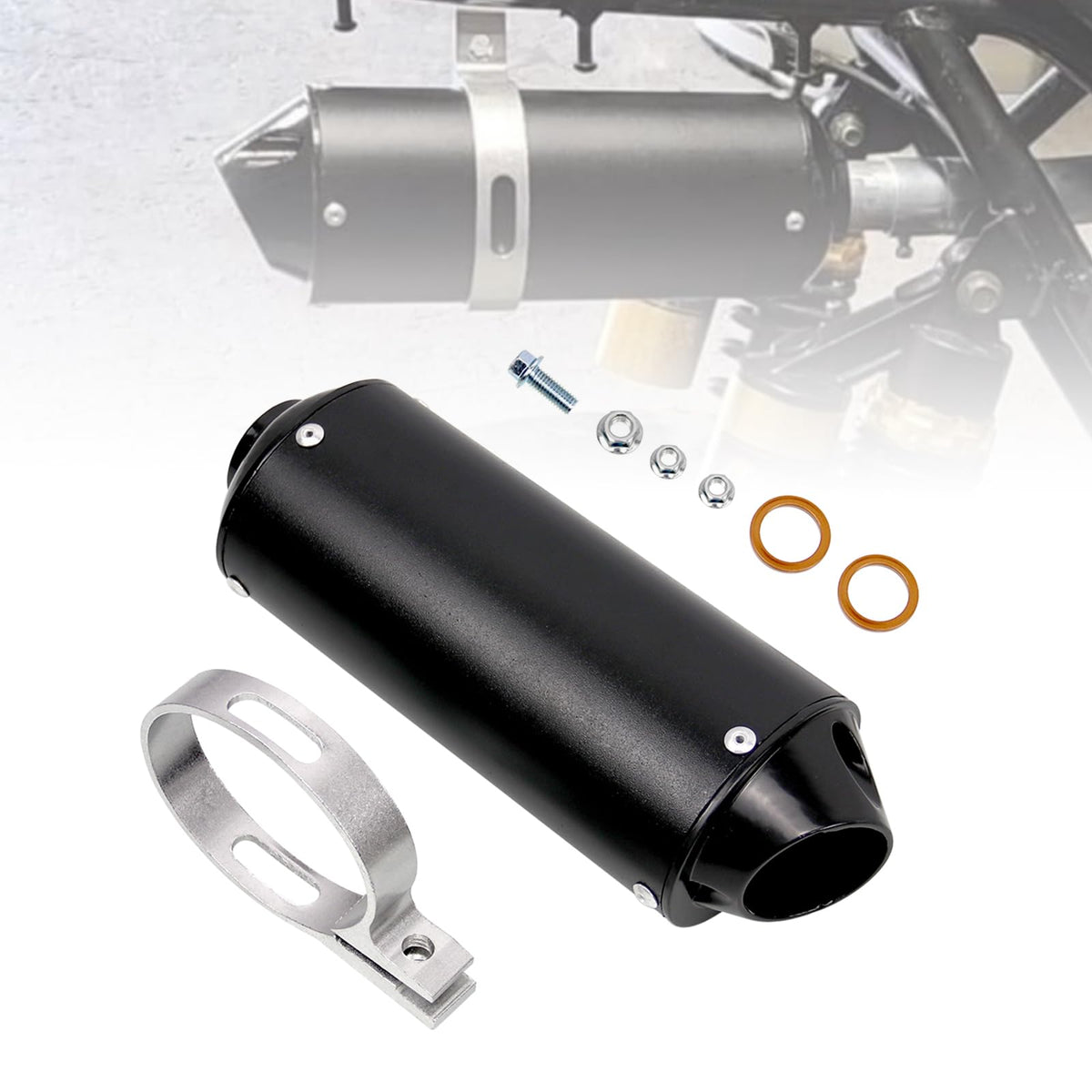 Sporacingrts black exhaust muffler fits 26mm mounting for reliable compatibility.