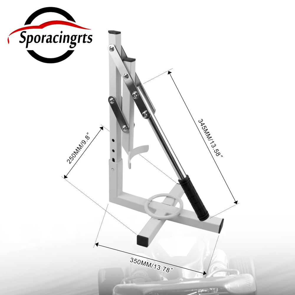 Sporacingrts mini tire changer on 5-6 inch wheels enables quick swaps.