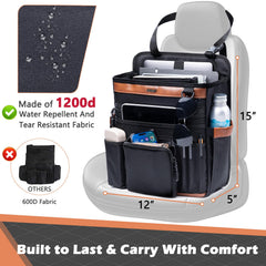 SPORJET organizer with multiple pockets keeps documents, pens and phone organized.