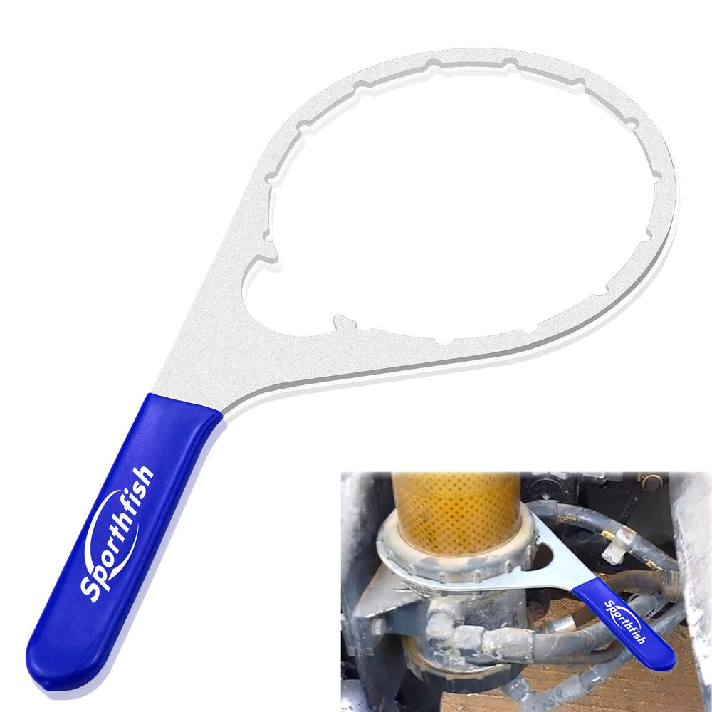 Sporthfish fuel filter wrench with 6-inch inner diameter for Detroit Diesel and Cummins engines.