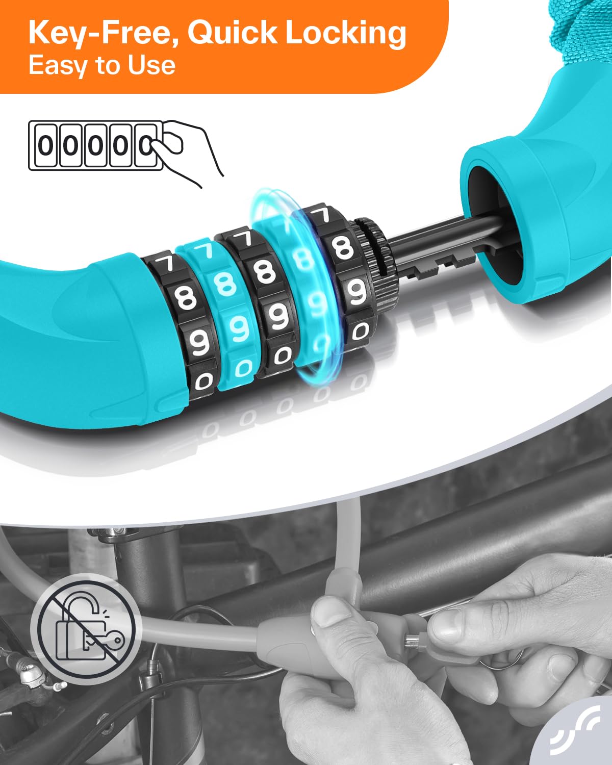 Sportneer lock body shows rugged 6mm manganese steel for strong cut resistance.