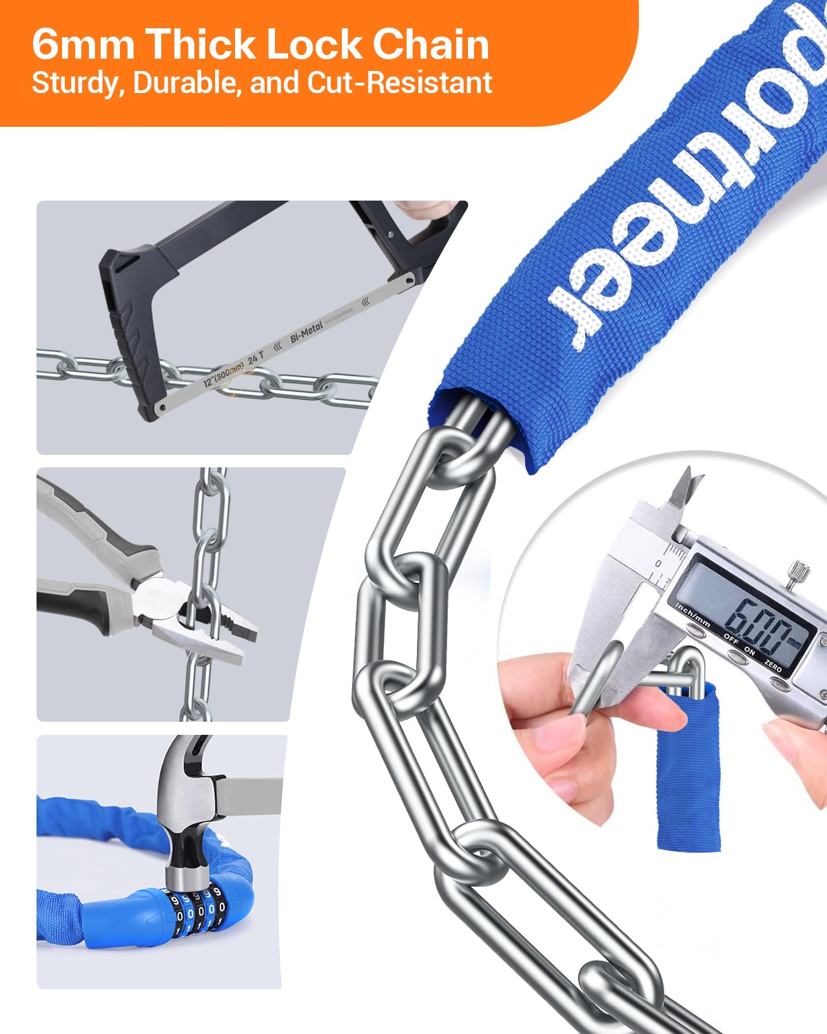 Sportneer 6mm manganese steel shackle provides strong anti-cut protection.