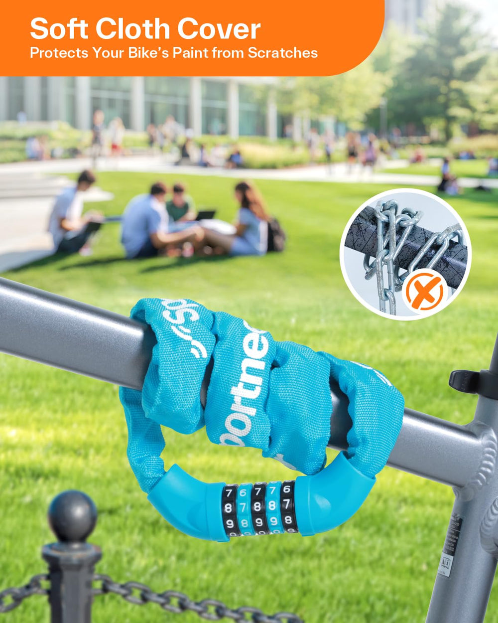 Sportneer versatile lock used on bikes, ladders, and gates in real life.