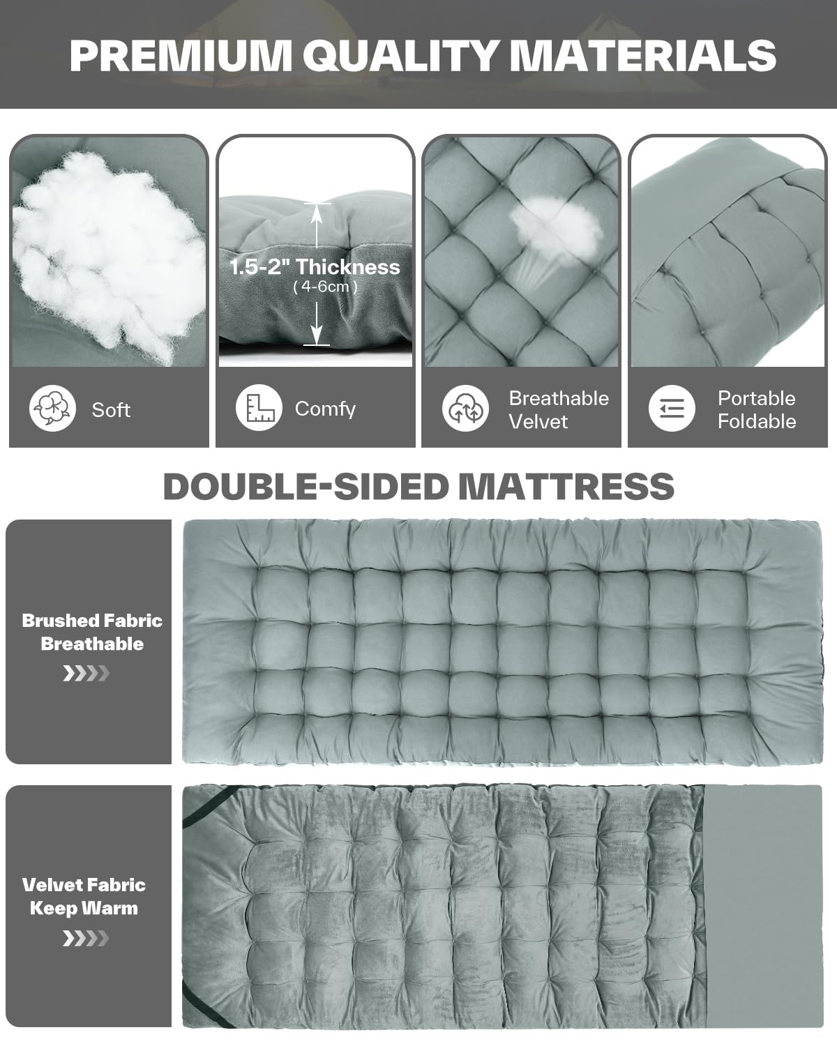 Sportneer cot mattress rolled for compact storage during travel and camping