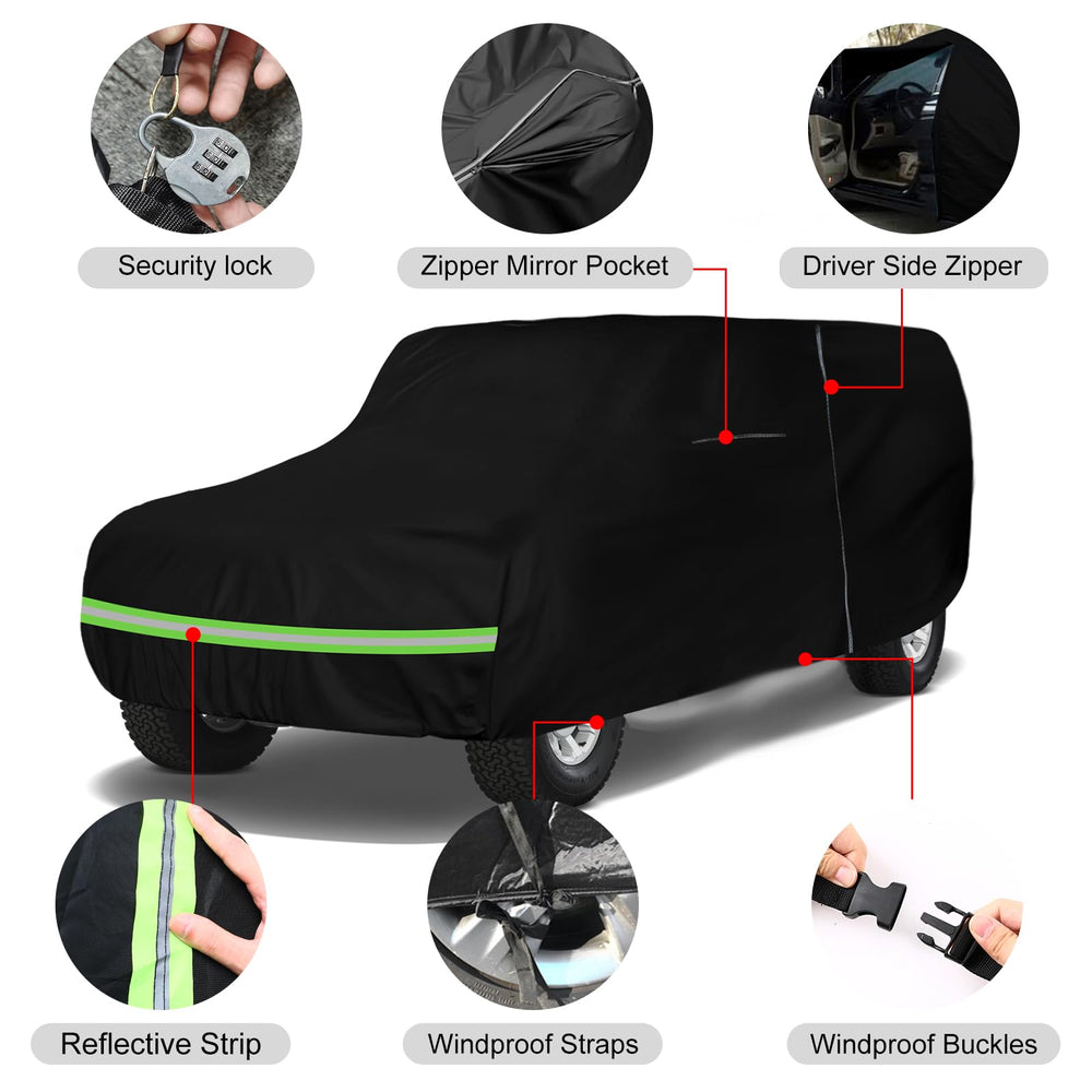 Sportuli Bronco cover side view highlights left zipper door for easy access.
