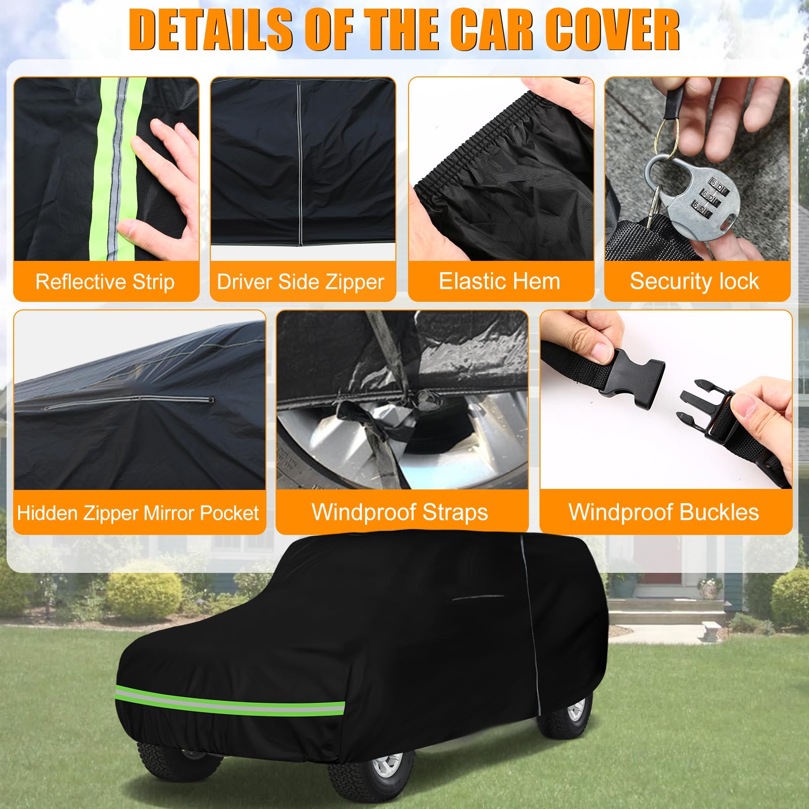 Sportuli Bronco cover zipper door detail enables convenient entry while covered.