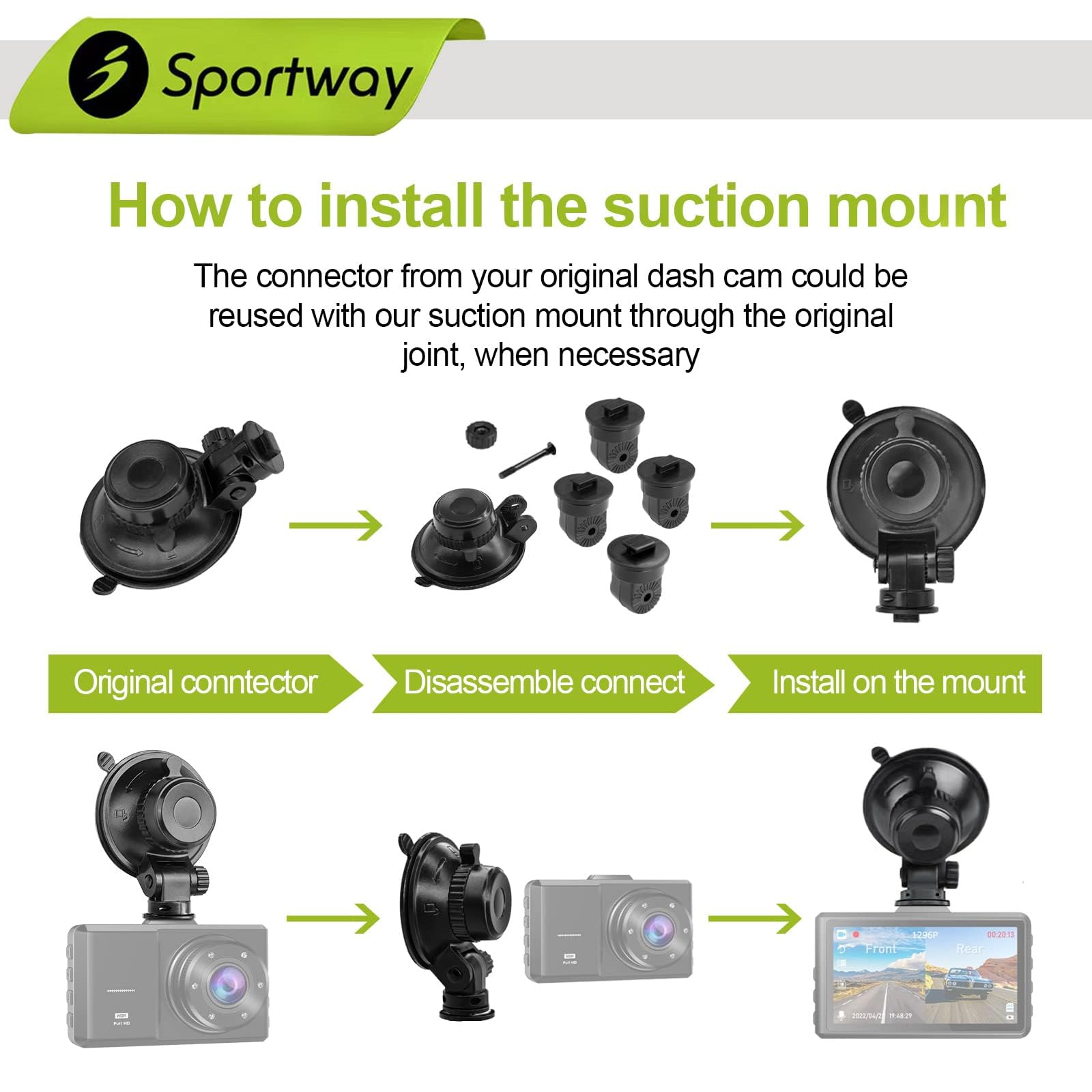 Sportway S504 mounted on windshield showing low profile benefit of unobstructed view