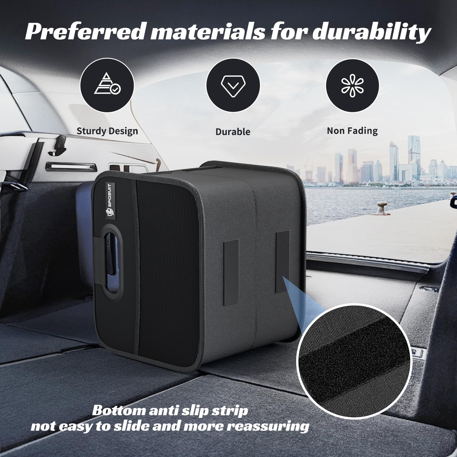 Sposuit SUV trunk storage for groceries keeps items organized during trips.