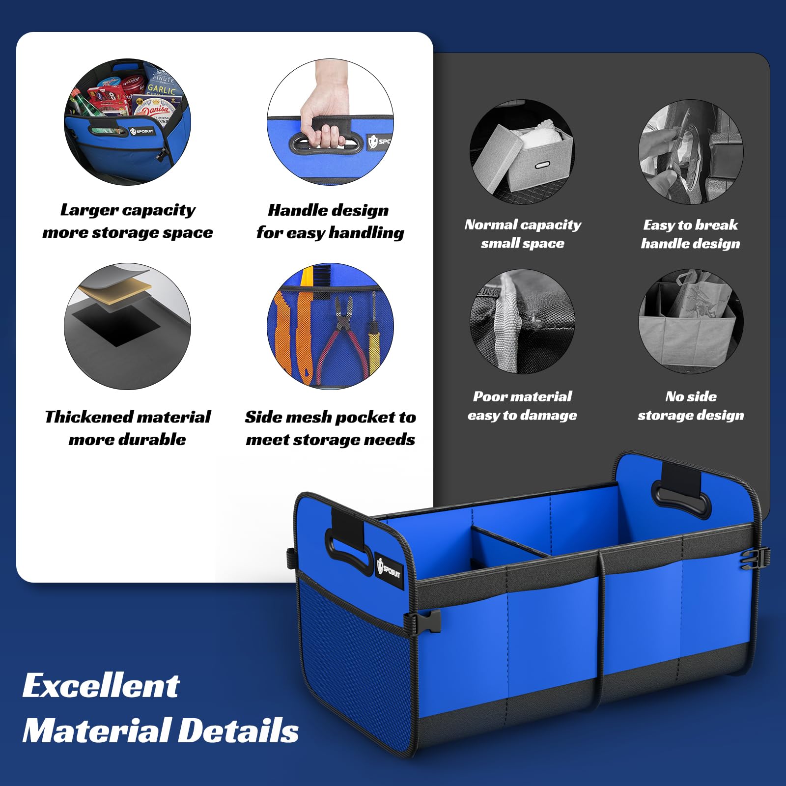 Sposuit Trunk Organizer Blue in trunk fits SUV cargo for grocery trips