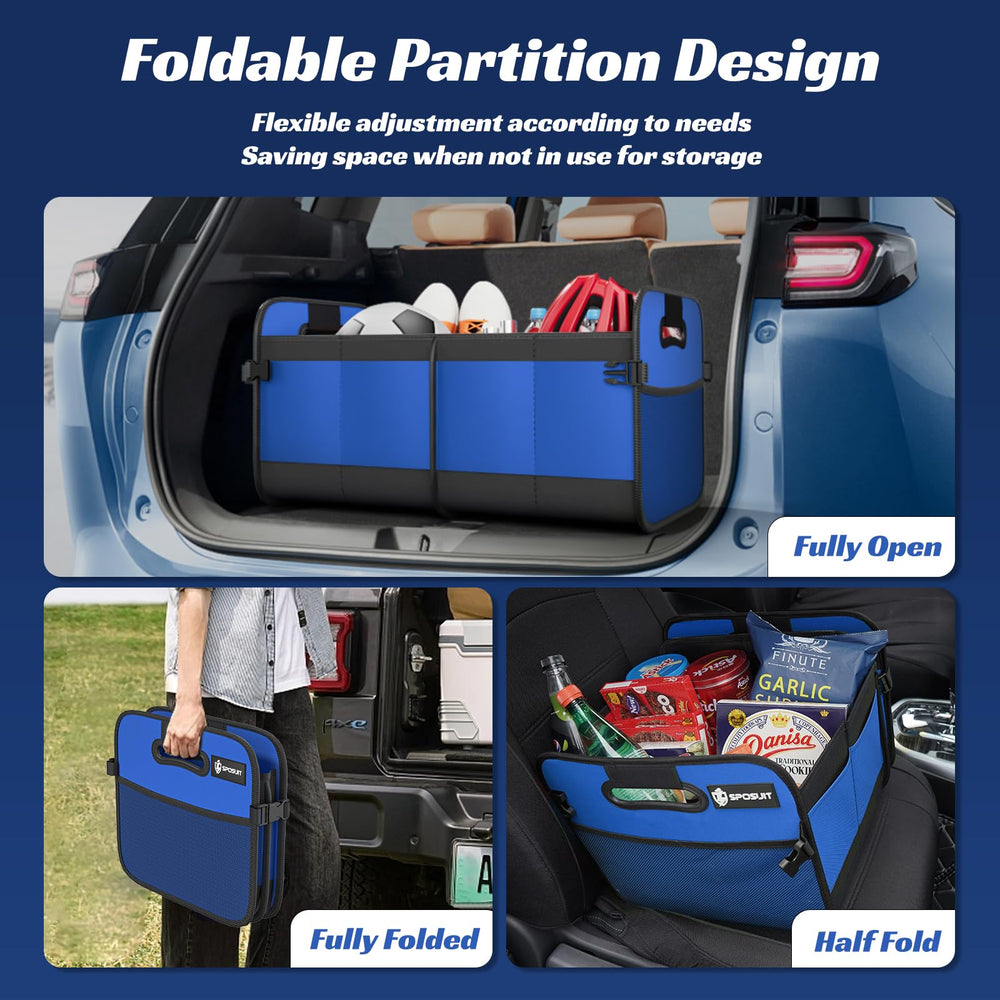 Sposuit Trunk Organizer Blue interior compartments helps separate perishables from heavy items