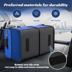 Sposuit Trunk Organizer Blue side pockets easily holds bottles, snacks, and small devices