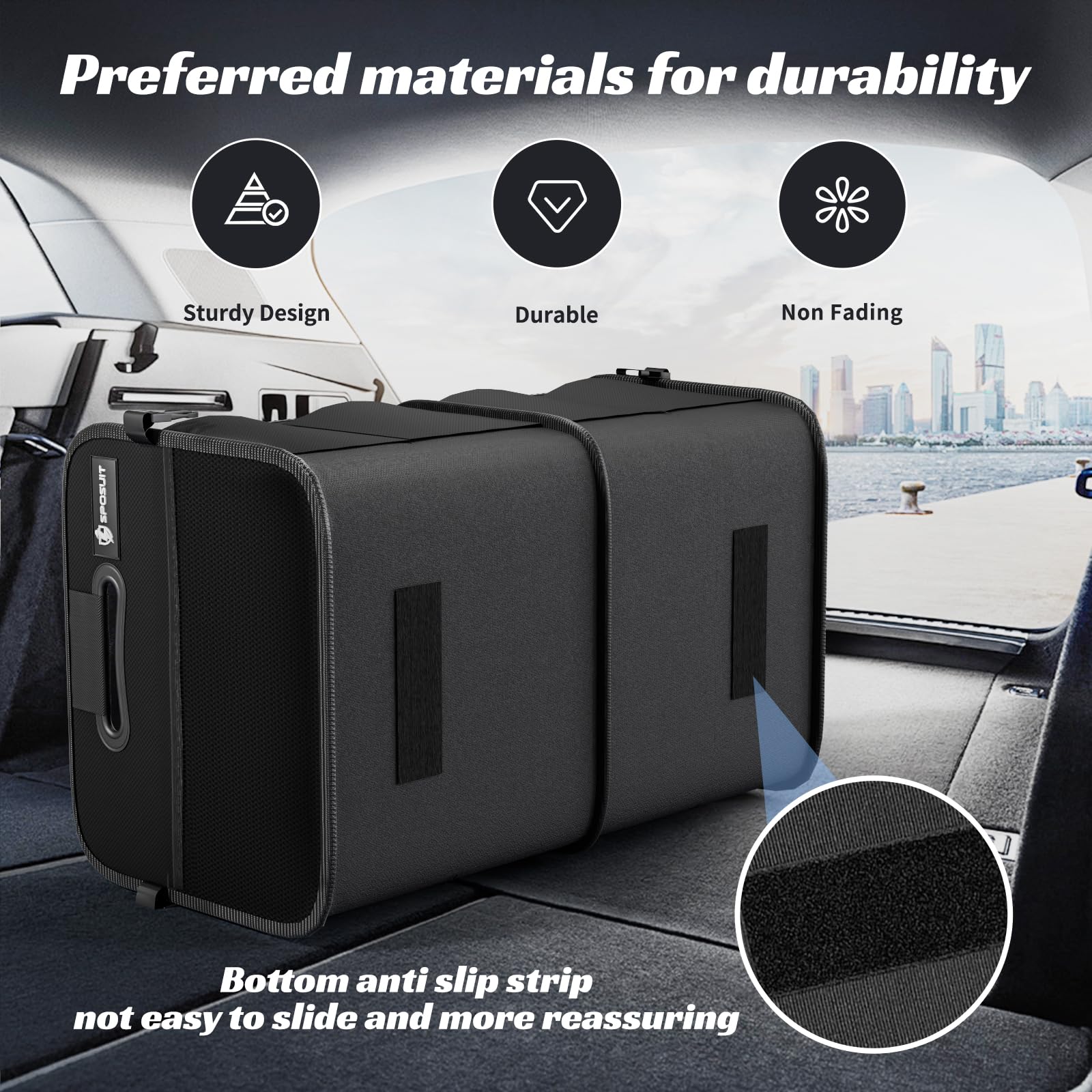 Sposuit collapsible trunk organizer folds flat for easy storage when not in use