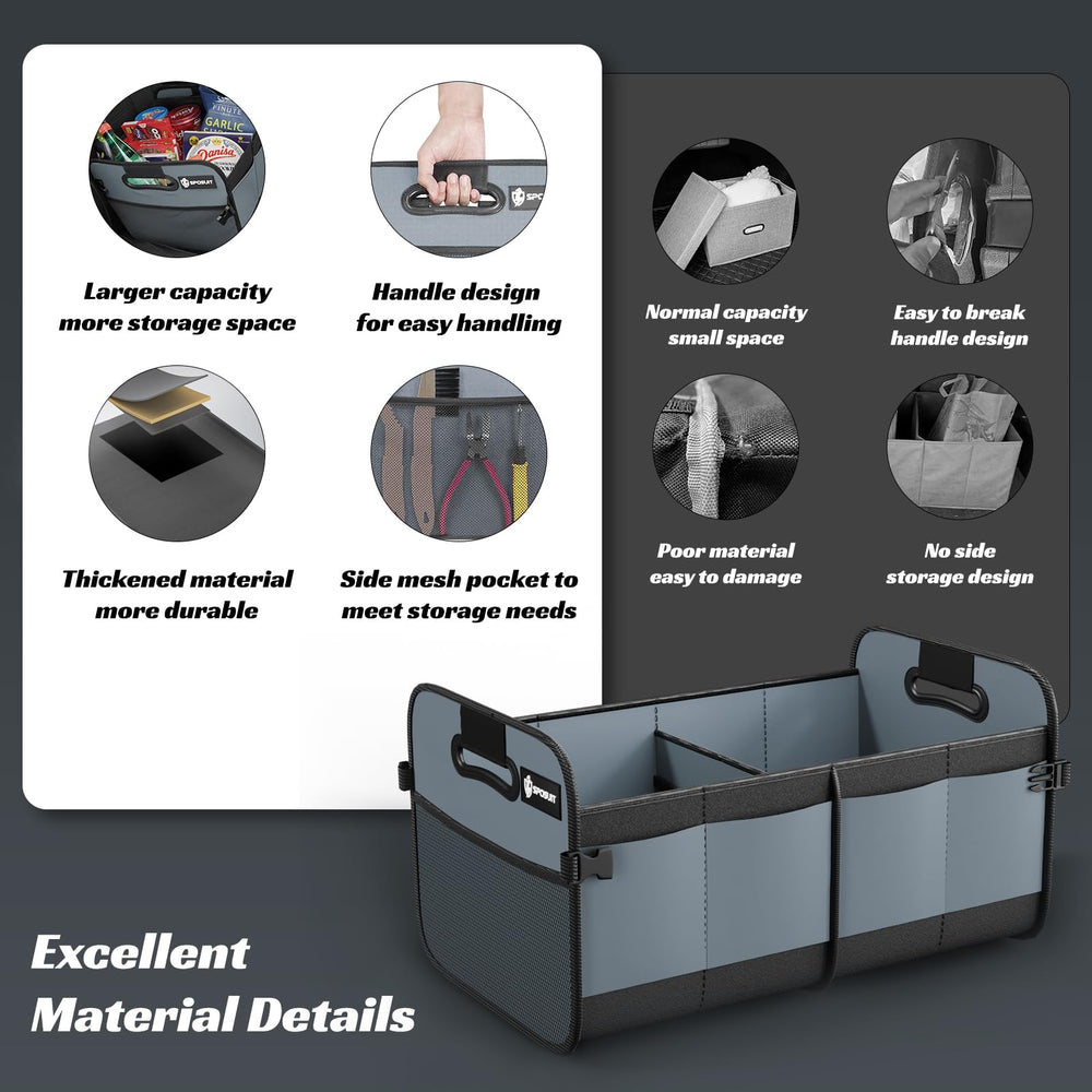 Sposuit trunk organizer folded flat for easy storage and portability.
