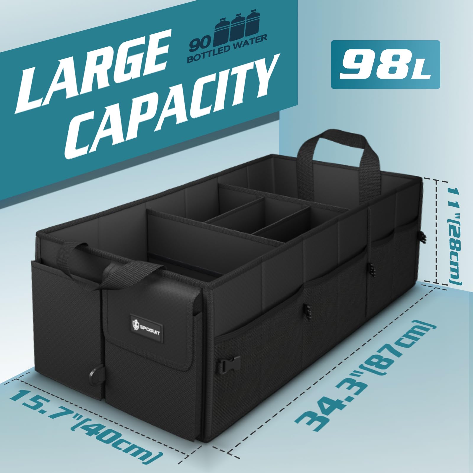 Sposuit trunk organizer with durable oxford fabric supports heavy items during trips