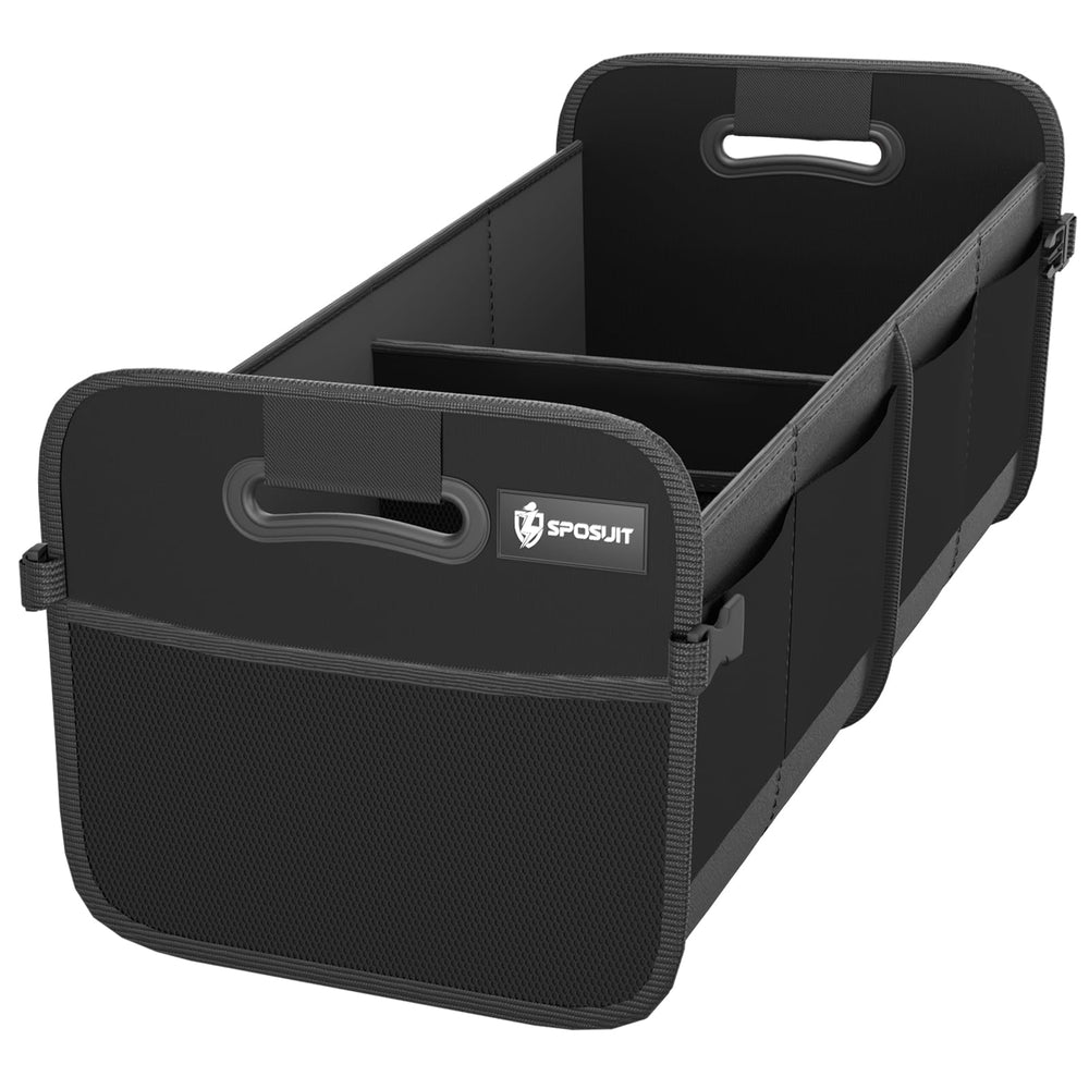 Sposuit trunk organizer in the trunk with open top keeps groceries neatly contained