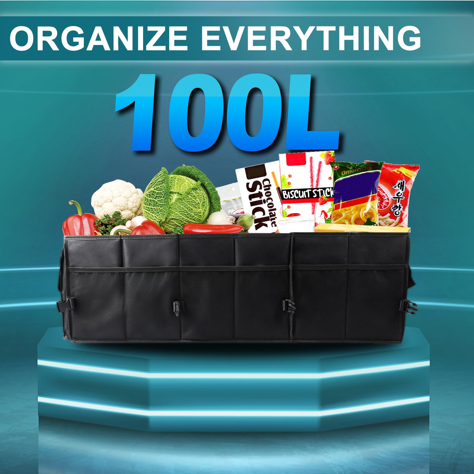 Sposuit trunk organizer laterally movable dividers adapt to various items