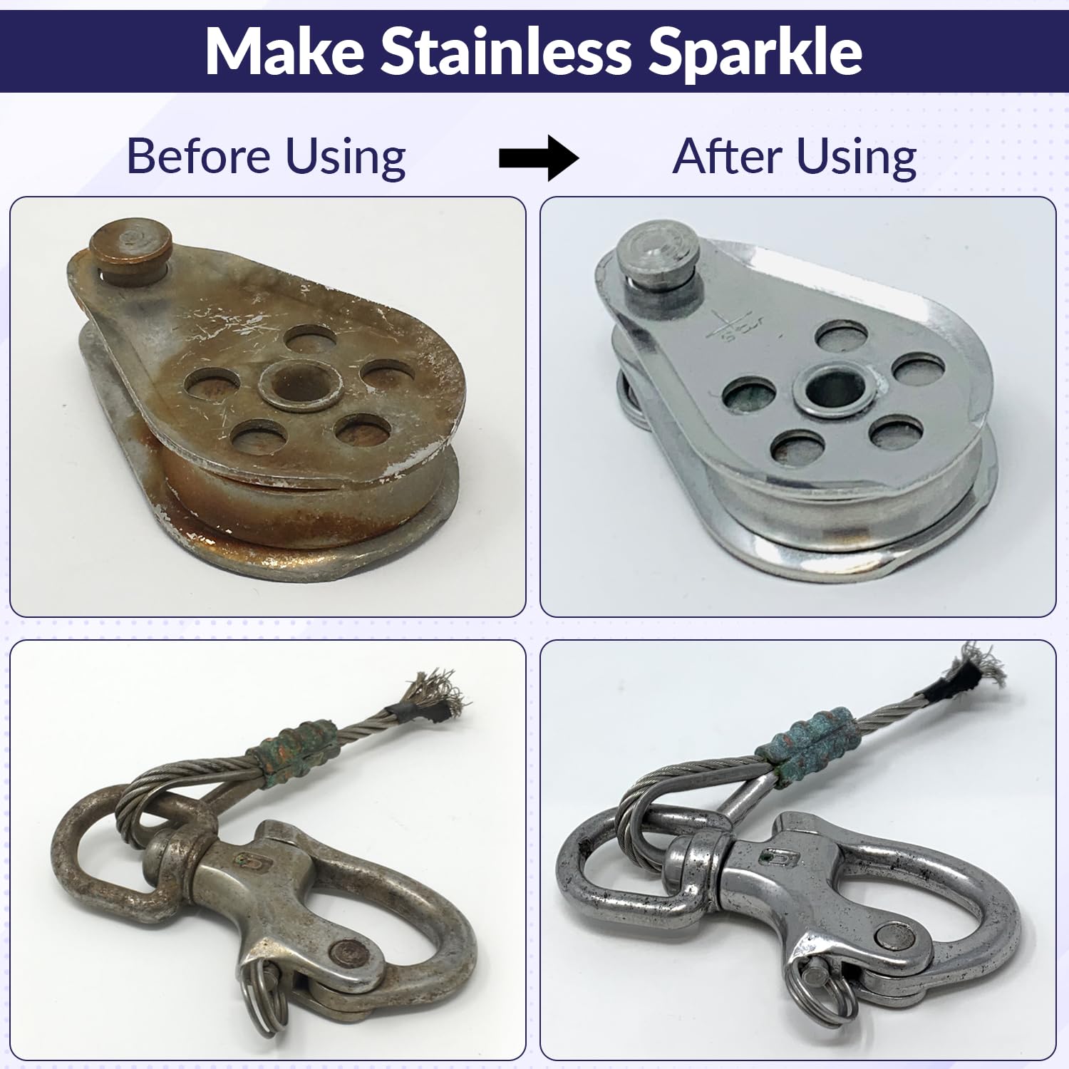 Spotless Stainless brush-on rust removal in action on stainless rail