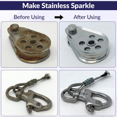 Spotless Stainless brush-on rust removal in action on stainless rail