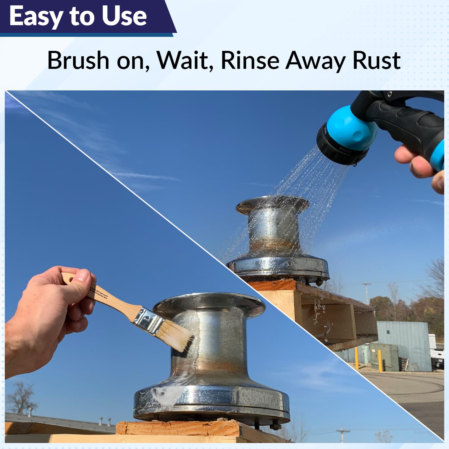 Spotless Stainless marine hardware after treatment shows polished rust-free shine