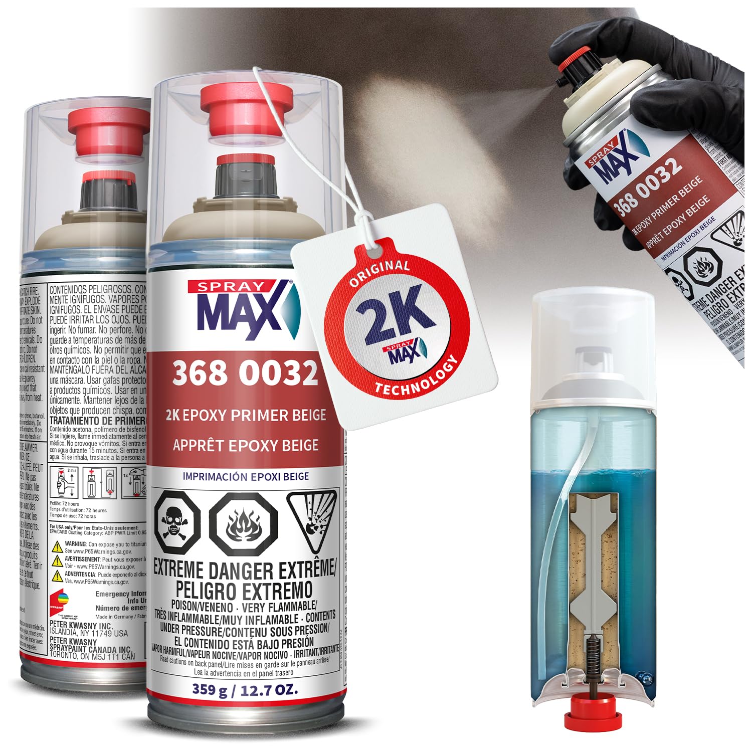 SprayMax 2K Epoxy Primer Beige activation for quick, tool-free first coat.