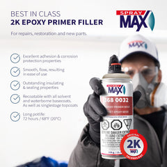 SprayMax 2K Epoxy Primer Beige adhesion test on metal surfaces.