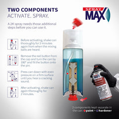 SprayMax 2K Epoxy Primer Black activation action demonstrates simple mix and spray.