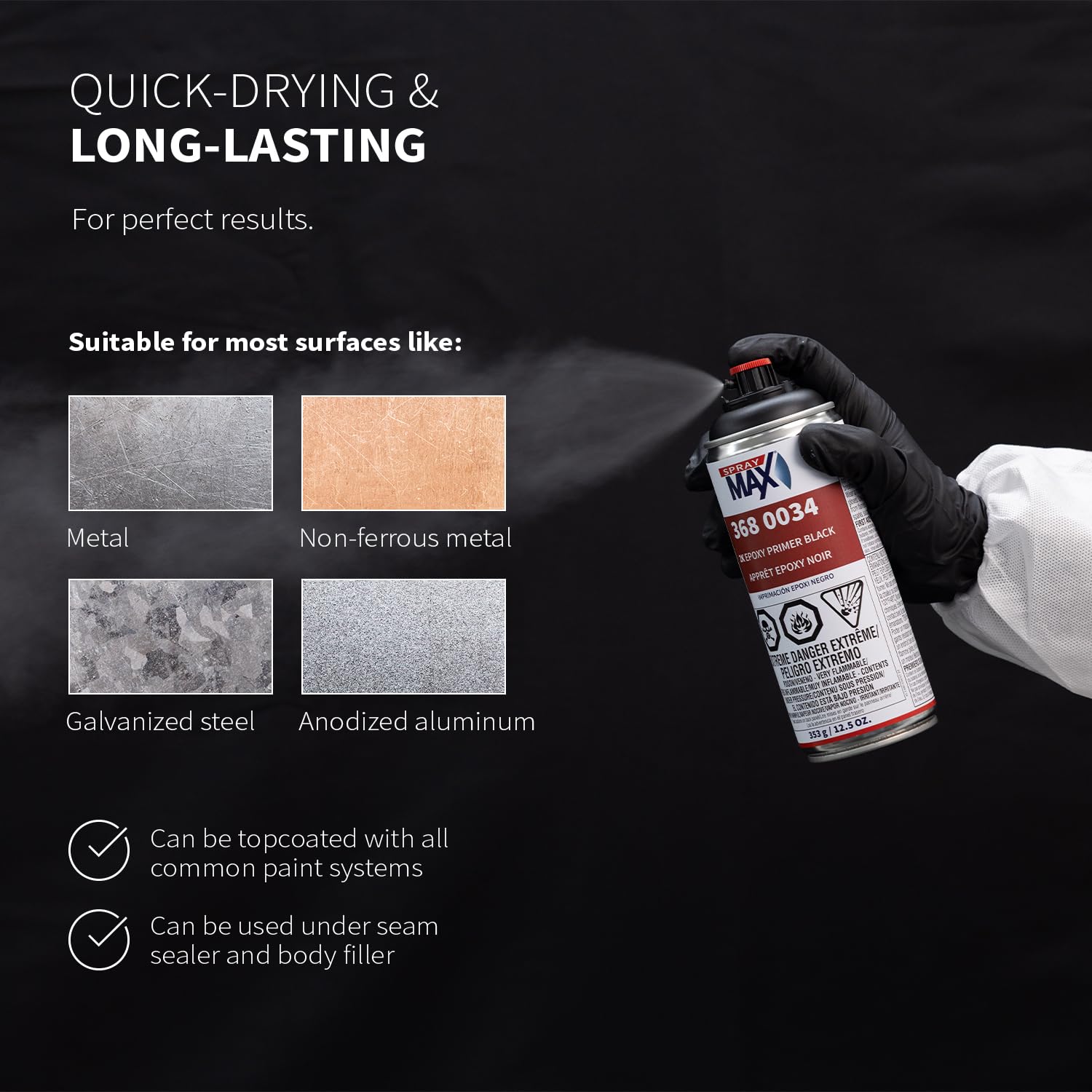 SprayMax 2K Epoxy Primer Black sanded surface ready for topcoat.