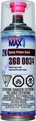 SprayMax 2K Epoxy Primer Black spray demonstrates even coverage on panels.