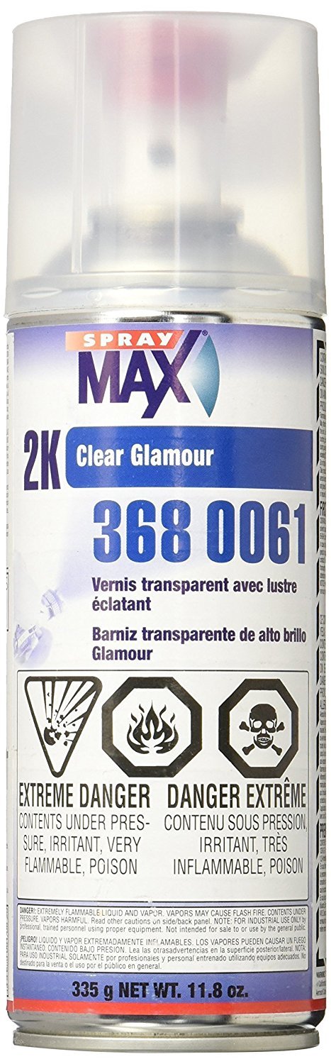 SprayMax 2K Glamour Clearcoat aerosol applying a smooth, high-gloss finish