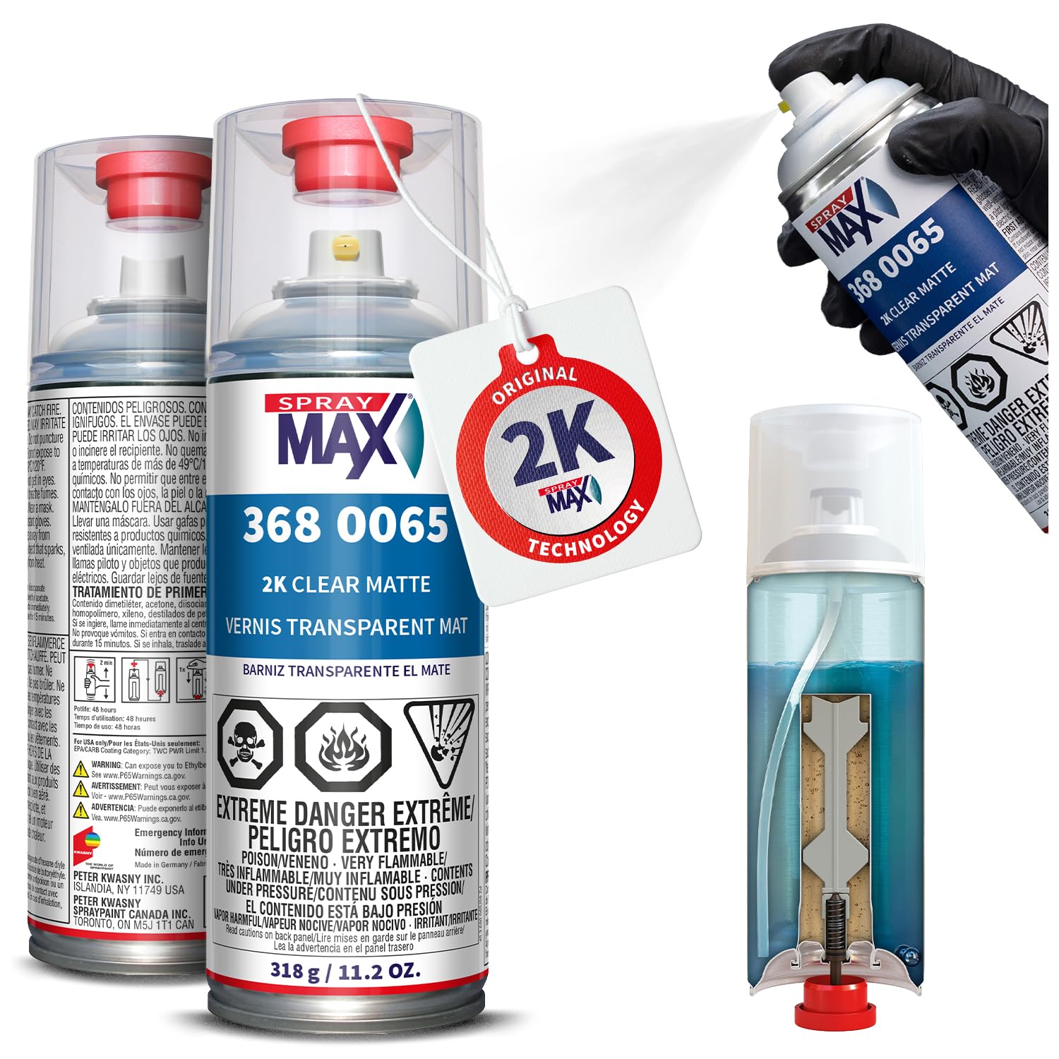 SprayMax 2K Matte Clear Coat bottle ready for a flat finish on various surfaces.