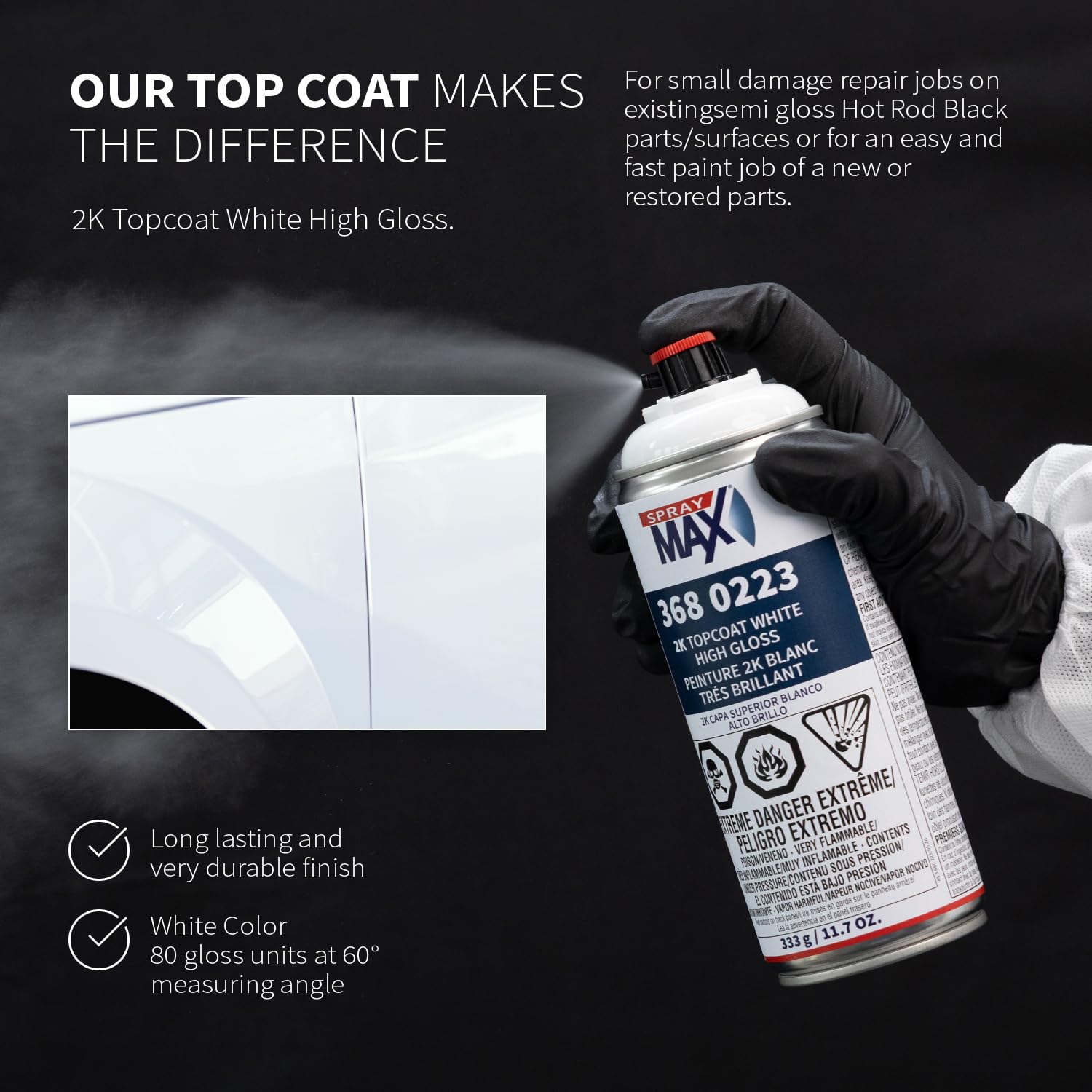 Professional-grade 2K topcoat delivering mirror-like finish on painted metal.
