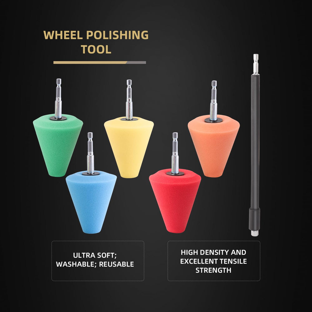 SPTA car wheel hub buffing pad shown on a polished rim.