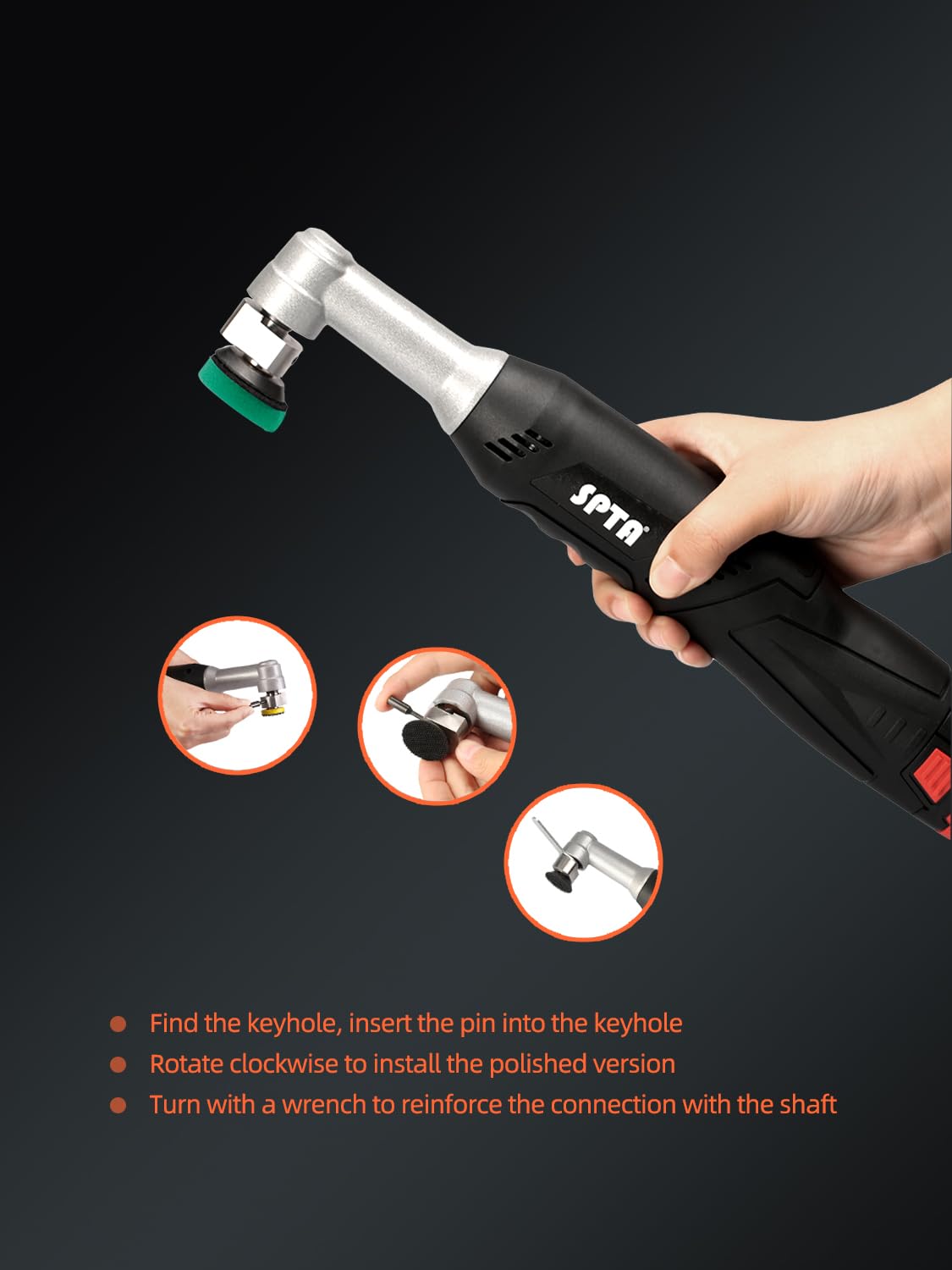 SPTA Cordless Mini Car Polisher body lines detail illustrates access to narrow panels